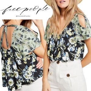 Free People Black Floral Baja Babe Top NWT XS